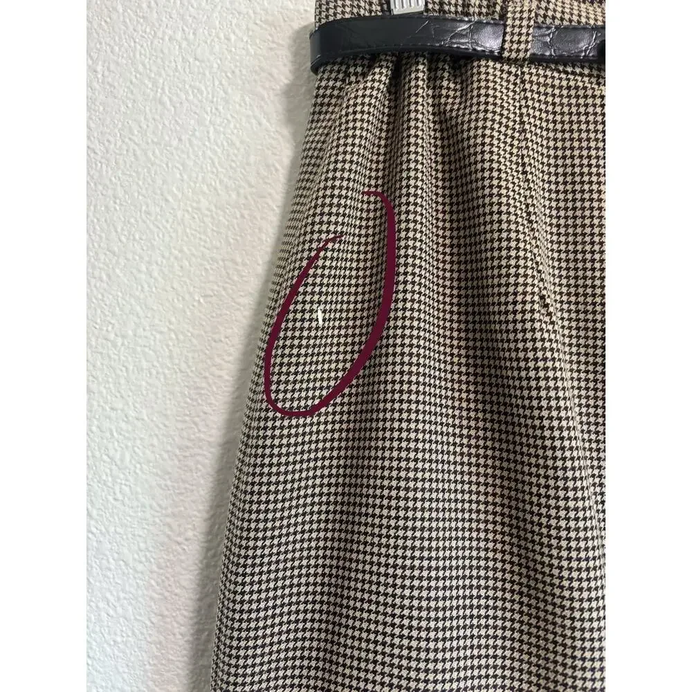VTG Worthington Houndstooth Tweed Belted Midi Pencil Skirt Brown Beige Size 16 - Picture 5 of 12